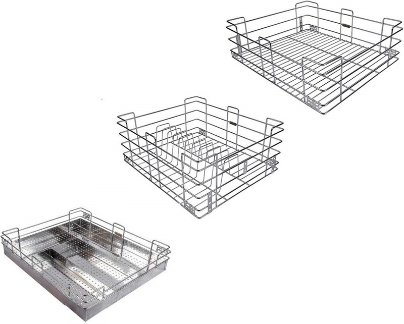 Sanjari Utensil Kitchen Rack Steel Stainless Steel Modular Kitchen Basket Size (Set of 3) (15*20 INCH)