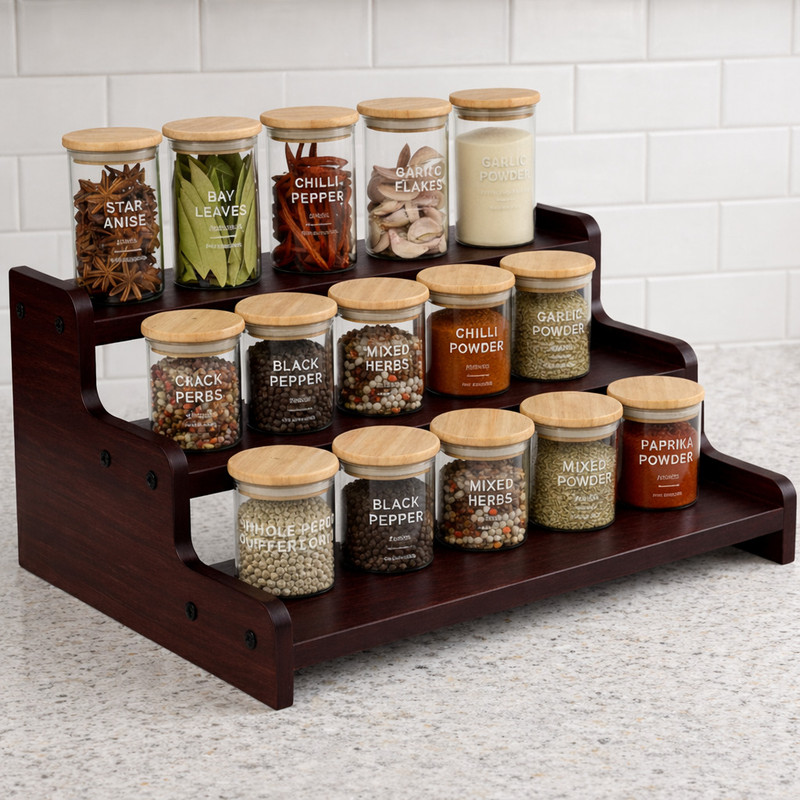 Firebees Containers Kitchen Rack Wood Wooden Kitchen Organizer Rack | 3 Tier Rack Kitchen Storage