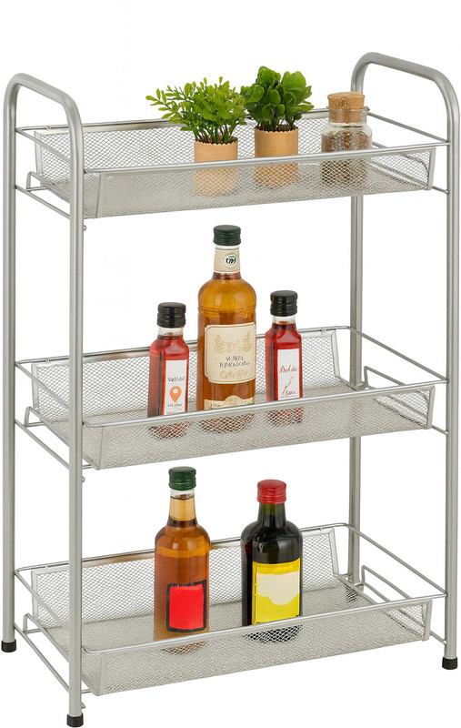 S-B-S Store Utensil Kitchen Rack Steel 3-Tier Folding Metal Storage Rack Mesh Spice Rack