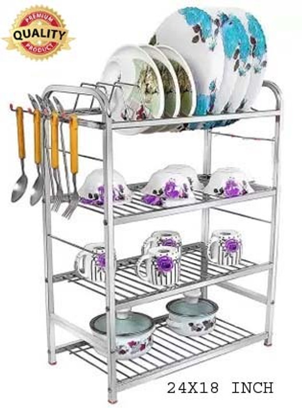 SHYAM Dish Drainer Kitchen Rack Steel Stainless Steel 4 Shelf Kitchen Dish Rack(24x18 Inch)