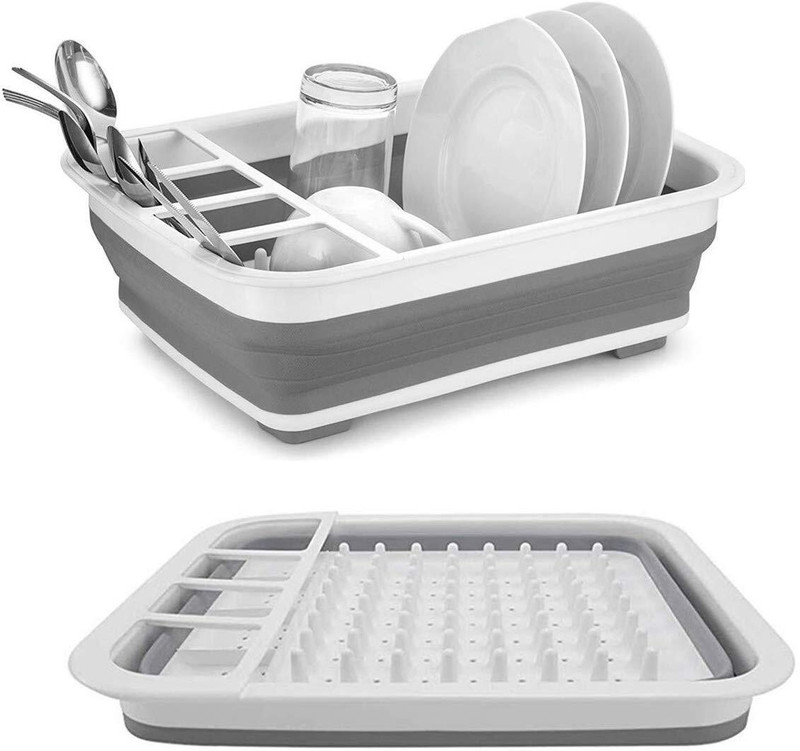 WAKTORO Dish Drainer Kitchen Rack Plastic Silicone Collapsible Foldable Dish Drying Drainer Storage Kitchen Rack