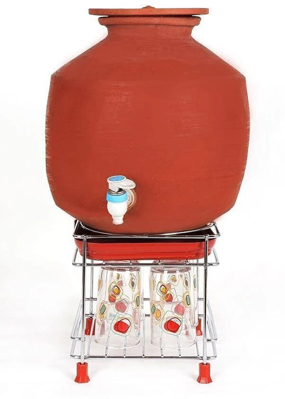 dharni enterprise Matka Kitchen Rack Steel steel Matka stand with plastic tray Plant stand gamla stand three in one matka
