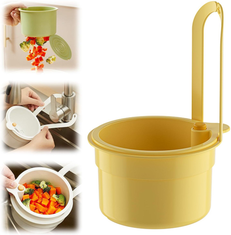 SHOPPOFOBIX Kitchen Sink Drain Basket, Double Layer Strainer Food Waste Filter Baskets Strainer(Yellow Pack of 1)