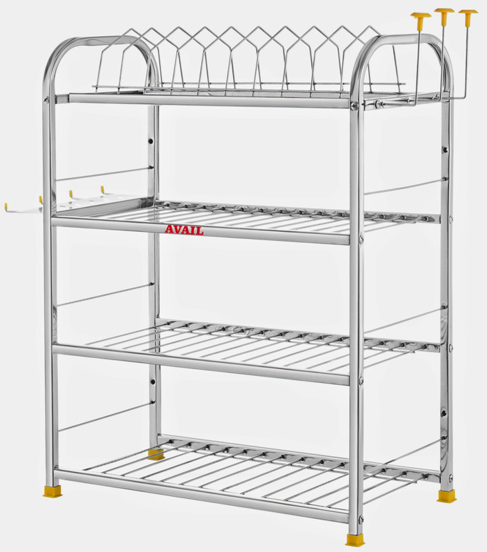 AVAIL Utensil Kitchen Rack Steel Kitchen Rack Steel 4 lAYER Utensil Kitchen Rack Steel Wall Mount Rack(24x18)