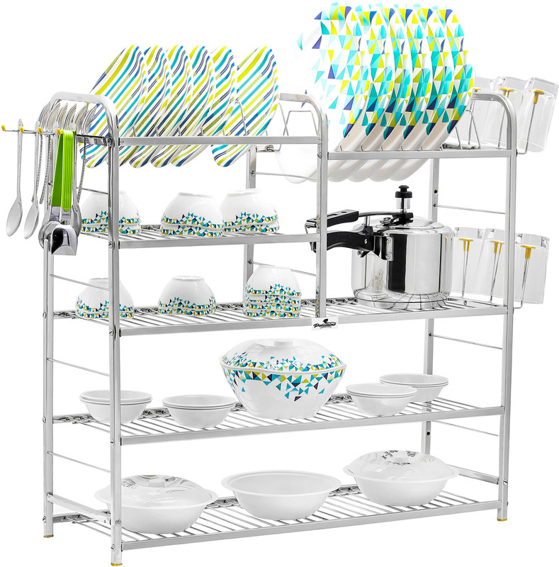 Flipkart SmartBuy Utensil Kitchen Rack Steel 5 LAYER 30*30 inch Wall Mount Modern Dish Stand
