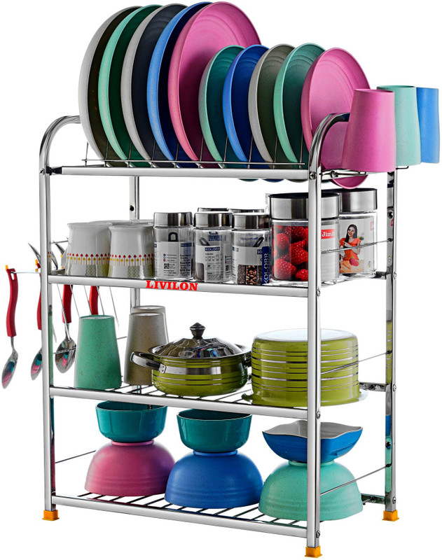 L LIVILON Utensil Kitchen Rack Steel 24 x18 Inches Kitchen Dish Rack / Plate Cutlery Stand / Modern Kitchen Stand