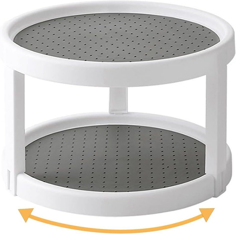 Mokleva Containers Kitchen Rack Plastic 2 Tier Lazy Susan Organizer Non Skid Spice Rack 360 Degree Rotating Organizer