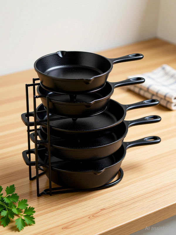 Homely Get Crafty Utensil Kitchen Rack Iron Iron Heavy Duty Pot & Pan Rack Organizer | 5-Tier Tabletop Stand (Black)