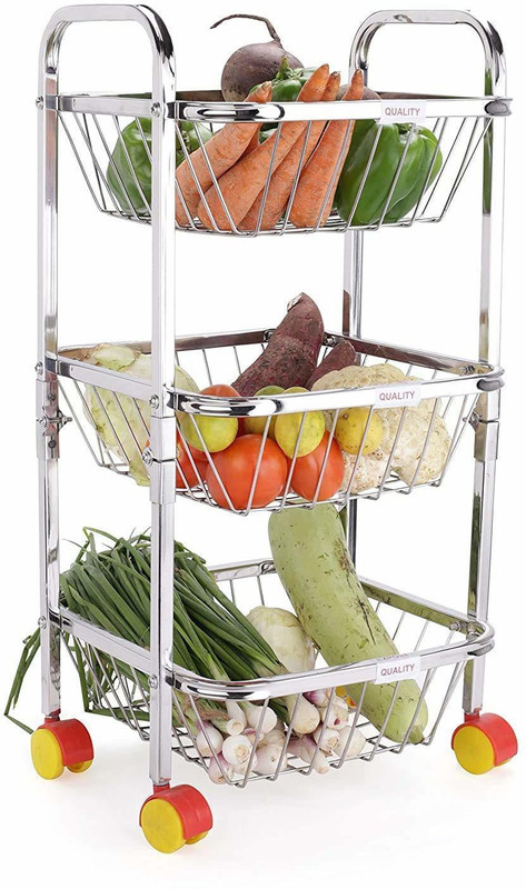 MapleTex Magic Multipurpose 2-Tier Rack Organiser Holder Stand for Kitchen Stainless Steel Fruit & Vegetable Basket(Silver)