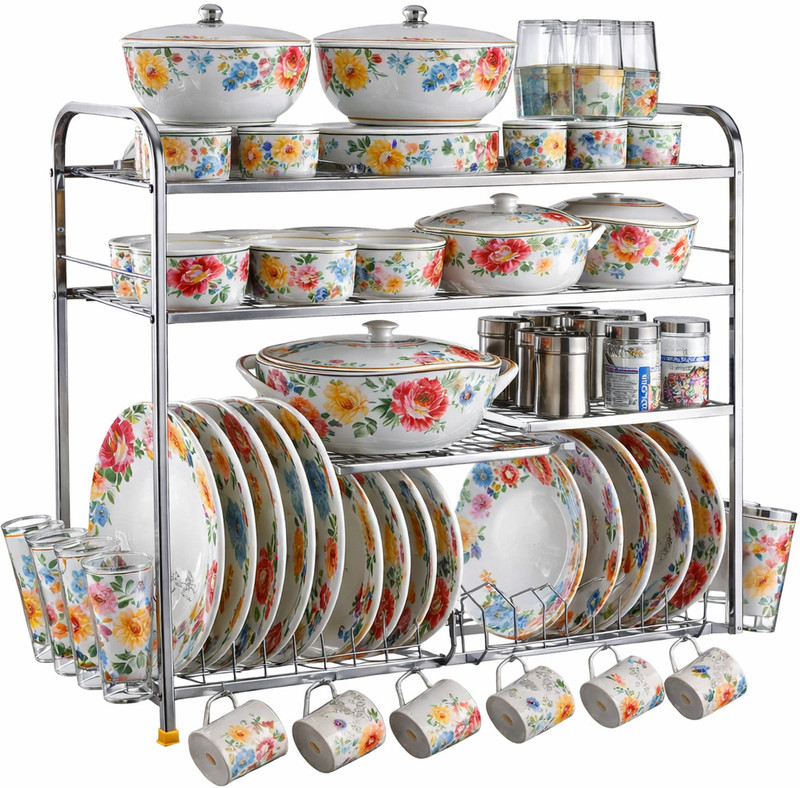 L LIVILON Utensil Kitchen Rack Steel 4 Tier Multi-Purpose Kitchen Rack/Max-Storage Stainless Steel Plate stand