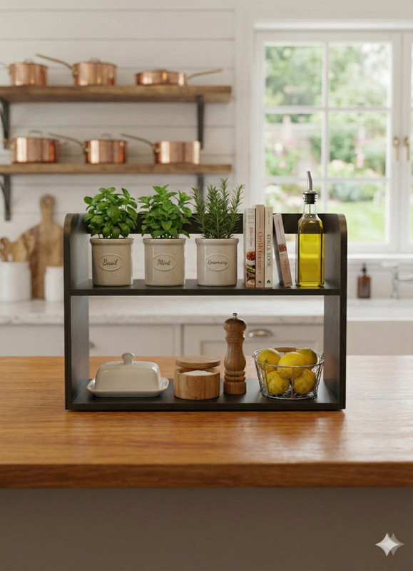 NIVANYA DECOR Utensil Kitchen Rack Wood Premium 2-Tier Kitchen Jar Organizer – Modern Countertop Storage Rack