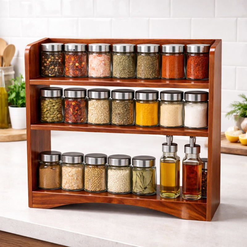 NIVANYA Containers Kitchen Rack Wood 3 Tier MDF Kitchen Rack Organizer – Wooden Countertop Spice Storage (DIY)