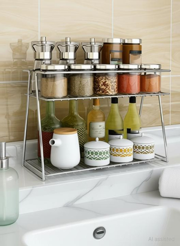 PS STEEL 2 spice rack for kitchen Stainless Steel Wall Shelf(Number of Shelves - 2, Silver)