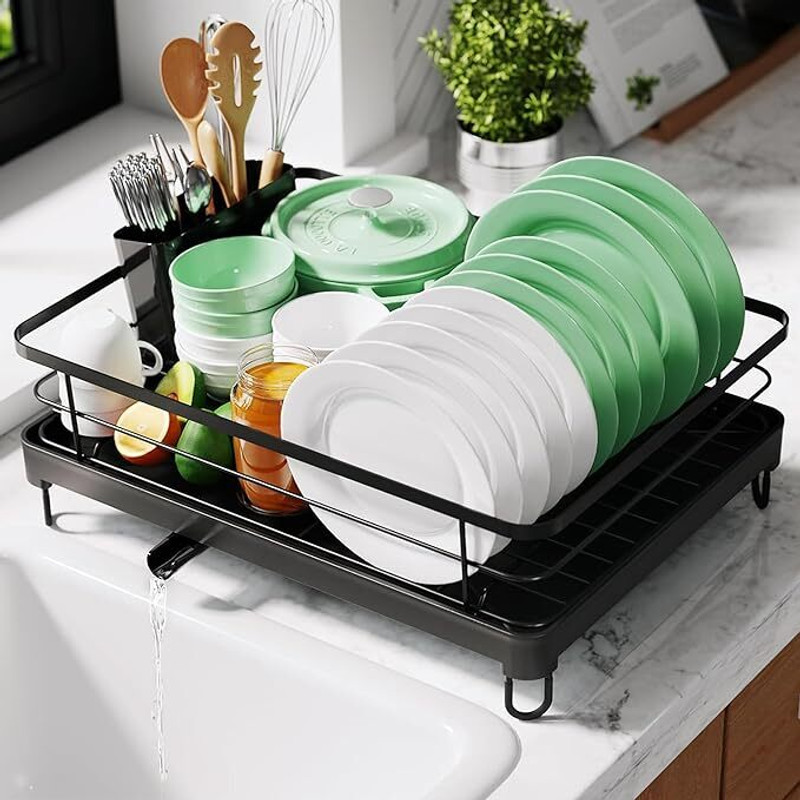 LUXEHOME Dish Drainer Kitchen Rack Steel Dish Rack_Black