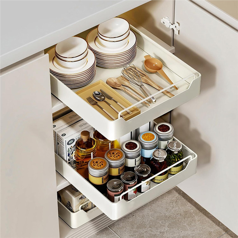 SUICUNE Containers Kitchen Rack Carbon Steel Pull Out Cabinet Organizer - Carbon Steel Peel and Stick slide out drawers