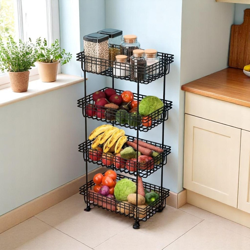 ICONPLUS 4-Layer Stainless Steel Kitchen Rack | Multipurpose Fruit & Vegetable Shelf Stainless Steel Kitchen Trolley(Pre-assembled)