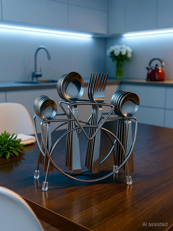 Shivi Kitchen House Cutlery Kitchen Rack Steel Metal Spoon Holder Stand without Spoon only stand-24 Pc (Silver)
