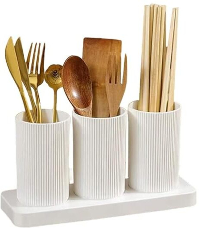 JUKOL Kitchen Cutlery Holder Stand 3 Slot Spoon Fork Knife Organizer Plastic Cutlery Set(Pack of 1)