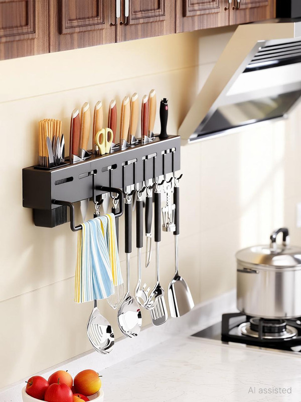 WE CLEVER Cutlery Kitchen Rack Steel Kitchen Shelf ADVANCED NON RUST STAINLESS STEEL ALLOY Wall Mount Knife Holder