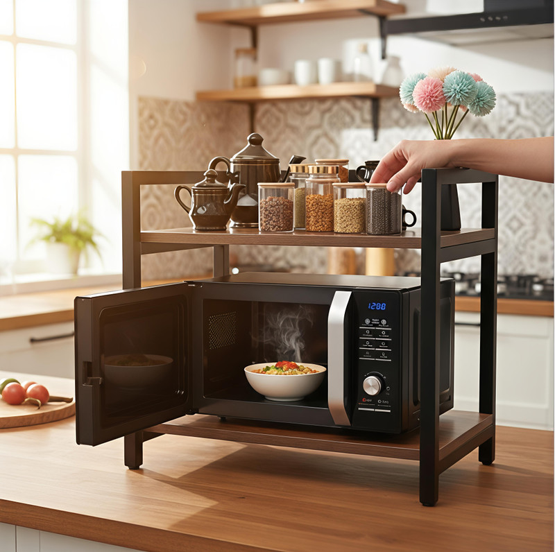 New Comerz Containers Kitchen Rack Iron Microwave Stand Oven Stand OTG Stand | Microwave Rack Kitchen Rack ( Black )