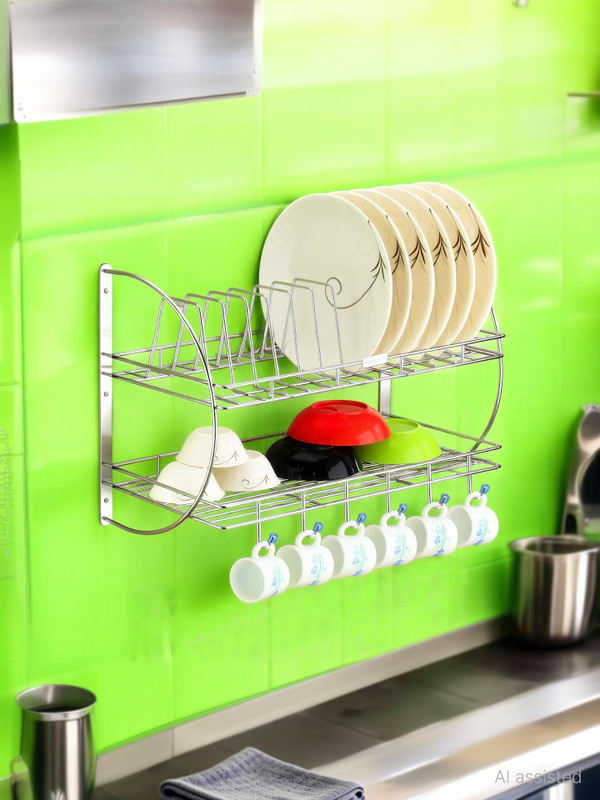 kinglet Plate Kitchen Rack Steel Stainless Steel Multipurpose Kitchen Stand for Kitchen Storage Organizer Racks Shelves for Containers, Cutlery, and Utensils Containers Kitchen Rack (Steel)