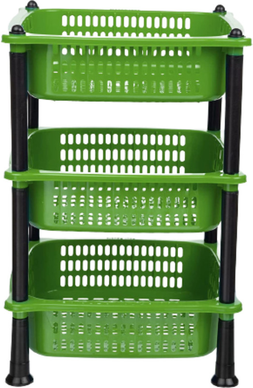 VM BOND Multipurpose Kitchen Storage Organizer Folding Rack Plastic Vegetable Basket Plastic Fruit & Vegetable Basket(Green)