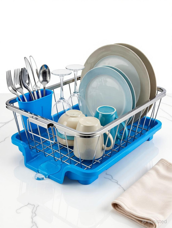 Smartslide Dish Drainer Kitchen Rack Steel Dish Drainer for Kitchen Utensil Dish Rack with Draining tray & Spoon Holder