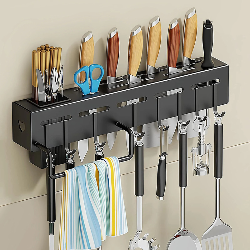 M Y Cutlery Kitchen Rack Plastic Kitchen Plastic Wall Mount Knife Holder with Hooks