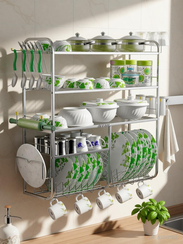AVAIL Utensil Kitchen Rack Steel Steel 24x24 Wall Mount Dish / Plate Cutlery / Storage / Modern Stand