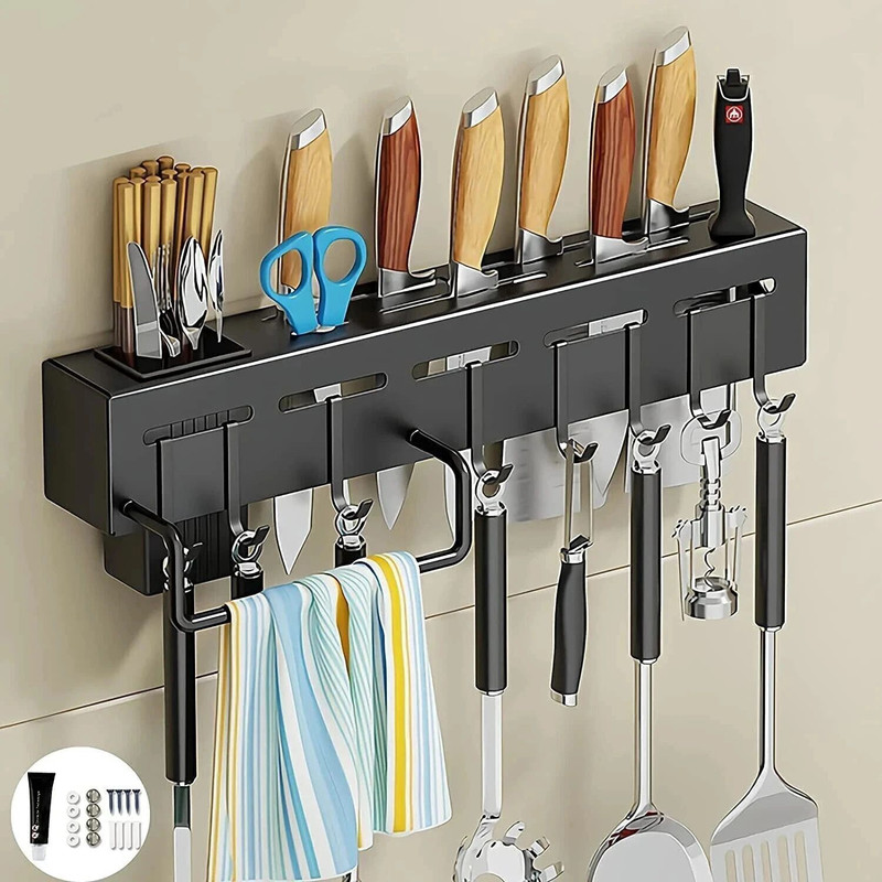 Pureus Cutlery Kitchen Rack Plastic Shelf Plastic Wall Mount Knife Holder