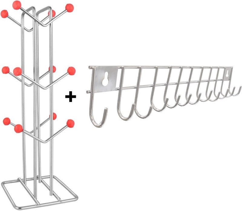 Kitchenify Cup Kitchen Rack Steel Cup Stand Holder Wall Mount Hanger for Cups/Keys Holder Stainless Steel
