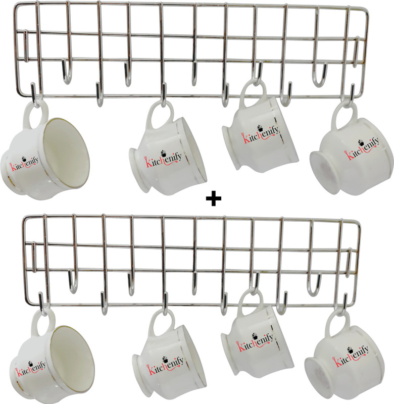 Kitchenify Cup Kitchen Rack Steel Cup Stand Holder Key Holder Door Hooks Stainless Steel