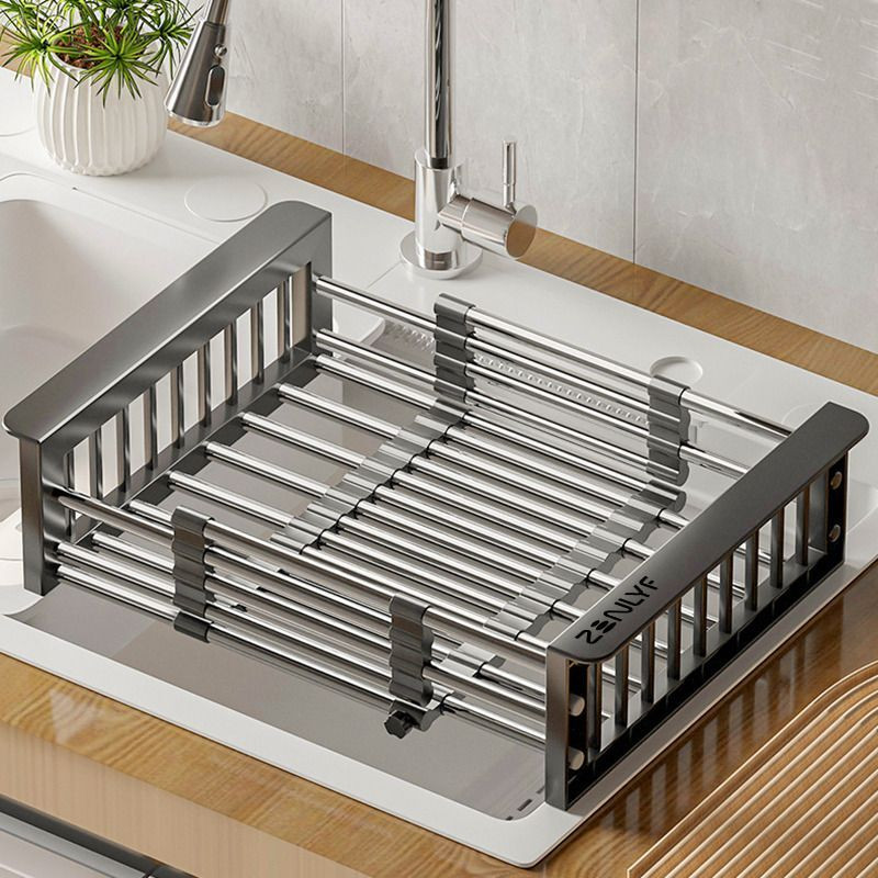 Zenlyf Utensil Kitchen Rack Steel Expandable Over Sink Dish Drying Rack & Vegetable Strainer Basket