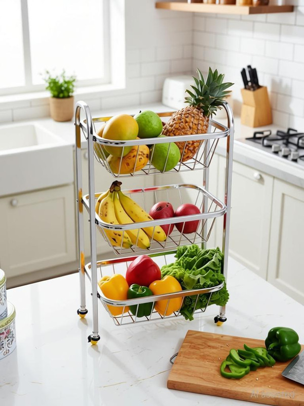 About Storage Fruits/Vegetables Kitchen Rack Steel Stainless Steel Fruit & Vegetable Stand for Kitchen 3 Layer