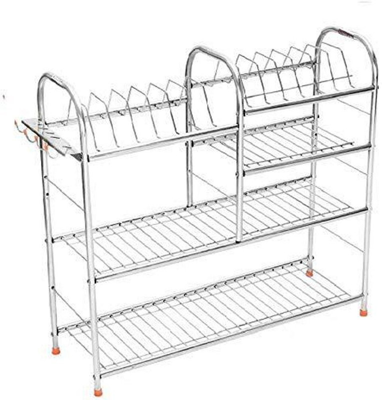 IRONTECH Utensil Kitchen Rack Steel Kitchen Care | 4 Shelf Dish Rack | Modular Kitchen Utensils Rack | 24 L x 24 H inch Storage Basket |