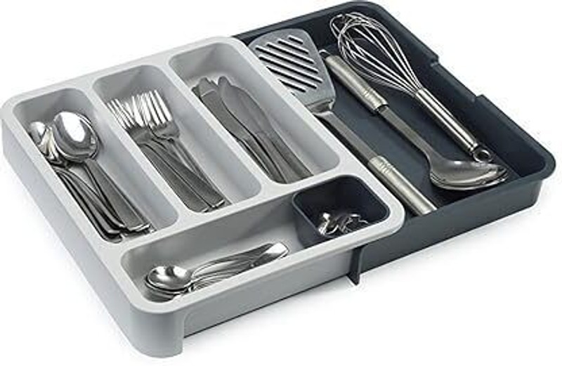 SUKHAD Cutlery Kitchen Rack Plastic Expandable Cutlery Storage Drawer Tray Spoon Grey