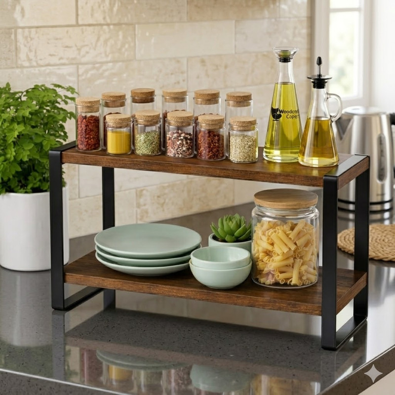 Dwhandicrafts Containers Kitchen Rack Wood Premium Wooden Spice Rack | Kitchen Organizer | 2 Tier