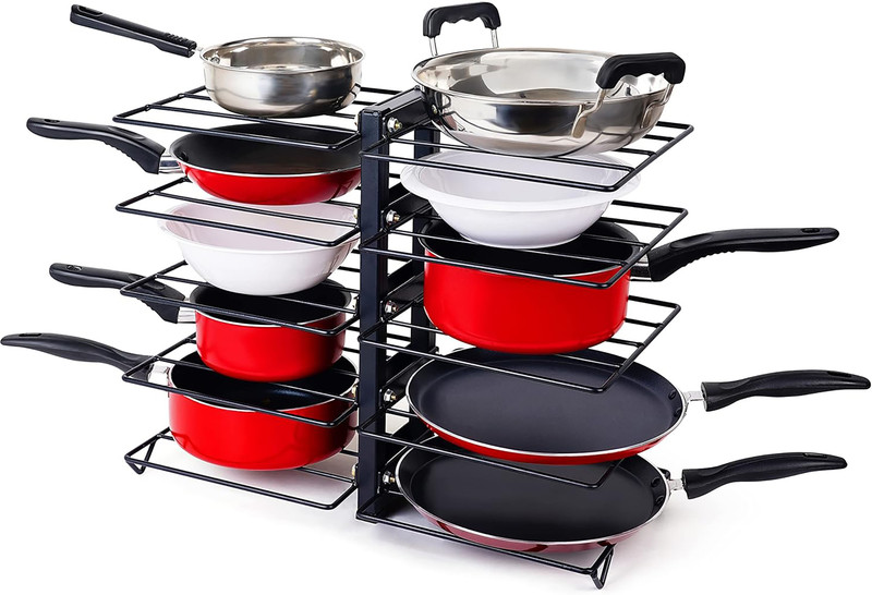 D&V ENGINEERING Utensil Kitchen Rack Iron Heavy Duty 5-Tier Frying Pan Countertop Rack ? Cookware Holder for Kitchen
