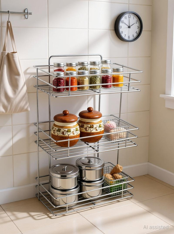 Maxtan Stainless Steel 3 Tier Kitchen Rack, Storage Shelf Rack, 3 Layer Storage Rack Stainless Steel Wall Shelf(Number of Shelves - 3, Steel)