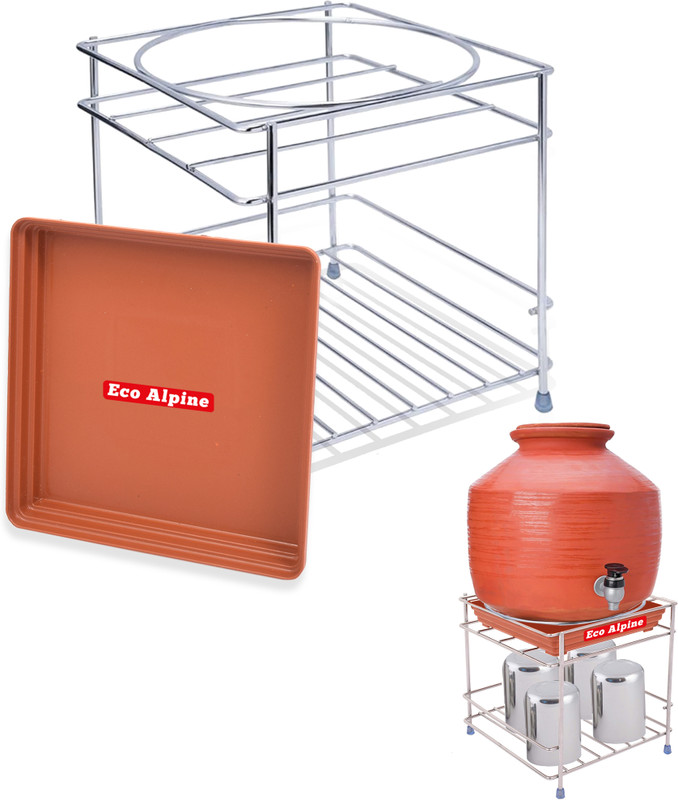 Eco Alpine Appliances Matka Kitchen Rack Steel Matka Stand With Tray for Round Base Matki/ Pot- (21D x 21W x 19H cm)