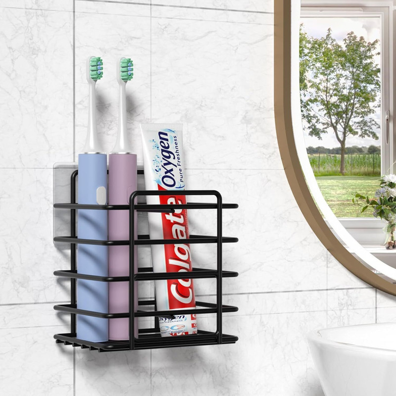S-B-S Store Multifunctional Wall-Mounted Toothbrush & Toothpaste Holder Rack Iron Toothbrush Holder(Black, Wall Mount)