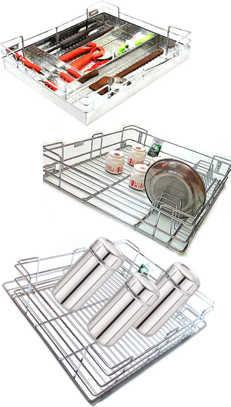 Jagannivas Cutlery Kitchen Rack Steel ss 6mm thickness kitchen basket (19"x20"x4"cutlery 4" cup 8"plain)