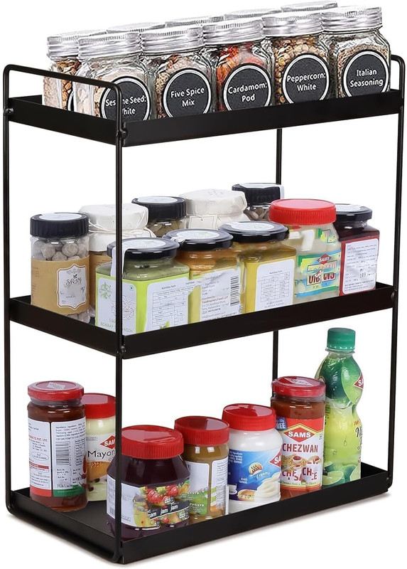Erios Containers Kitchen Rack Steel 3-Tier Metal Storage Rack, Countertop Organiser Stand for Kitchen and Bathroom