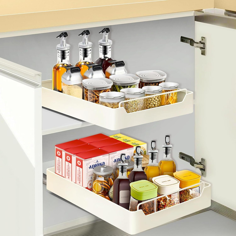 Clefairy Containers Kitchen Rack Carbon Steel Pull Out Cabinet Organizer Fixed With Adhesive Nano Film, Heavy Duty