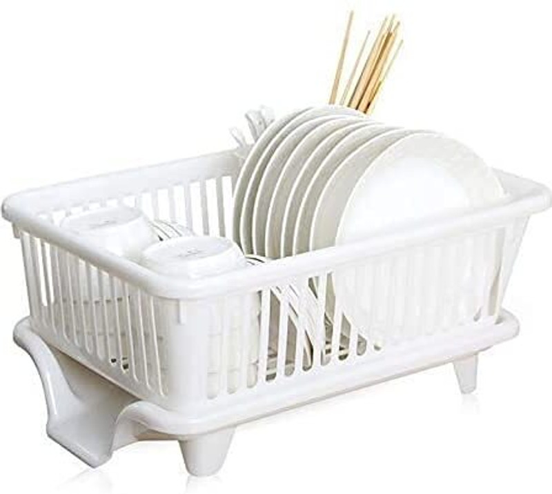 ZROY ENTERPRISE Dish Drainer Kitchen Rack Carbon Steel Plastic Dish Drying Rack with Plate & Cutlery Holder Kitchen Dish Drainer Stand