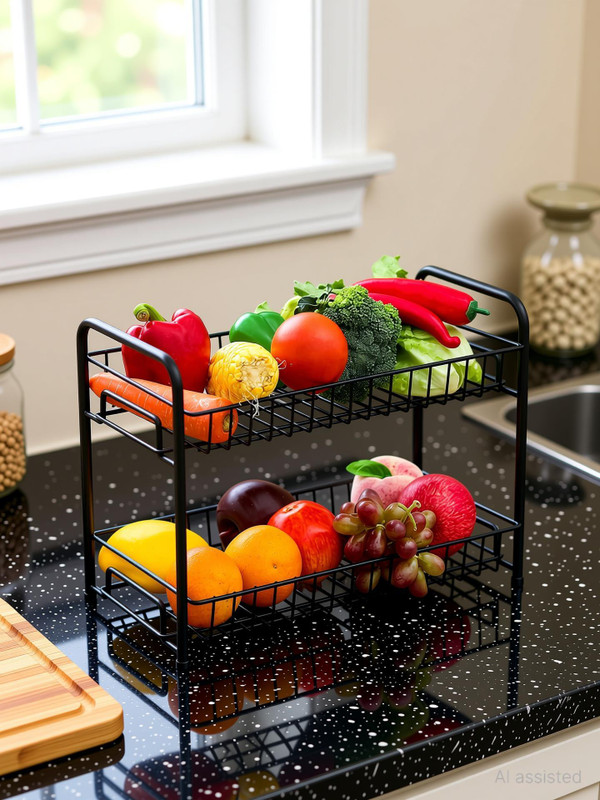 ProGrade Fruits/Vegetables Kitchen Rack Iron 2-Tire Kitchen Spice Rack/Mesh Spice Rack/Countertop Rack