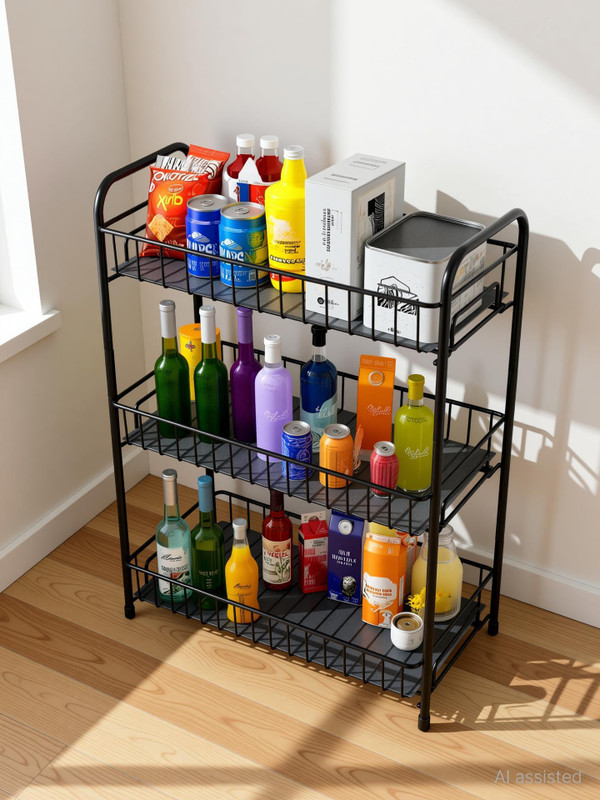 Nexum Containers Kitchen Rack Steel 3-Tier Multipurpose Stand Rack/Kitchen Storage/Kitchen Organizer/Bathroom Rack