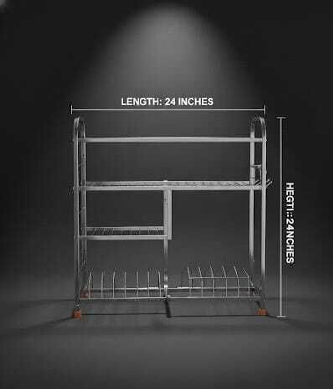 JSS PLASTIC Utensil Kitchen Rack Steel SmartSteel 3-Tier Stainless Steel Kitchen Rack (24×24 Inch)