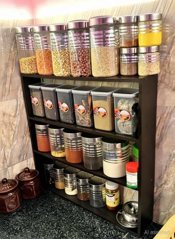 Woodsy Wonders Containers Kitchen Rack Wood kitchen stand for containers/kitchen organizer/kitchen accessories.[BROWN]