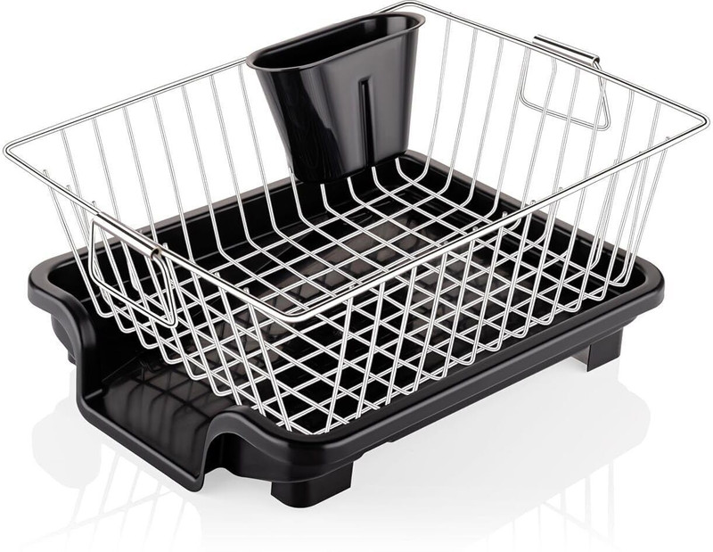 iSTAR Utensil Kitchen Rack Steel, Plastic Durable Steel & Plastic Dish Drainer with Detachable Utensil Caddy Small Size